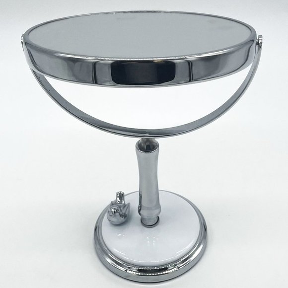Chrome Bird on White Base Double Sided Magnification Makeup Desk Top Mirror - Picture 3 of 6